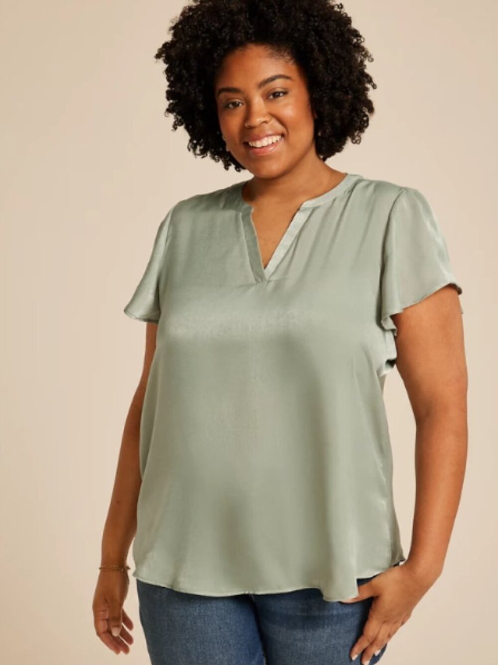 Maurices Atwood Flutter Sleeve Top Blouse - Size 2X - Forest Sage Green